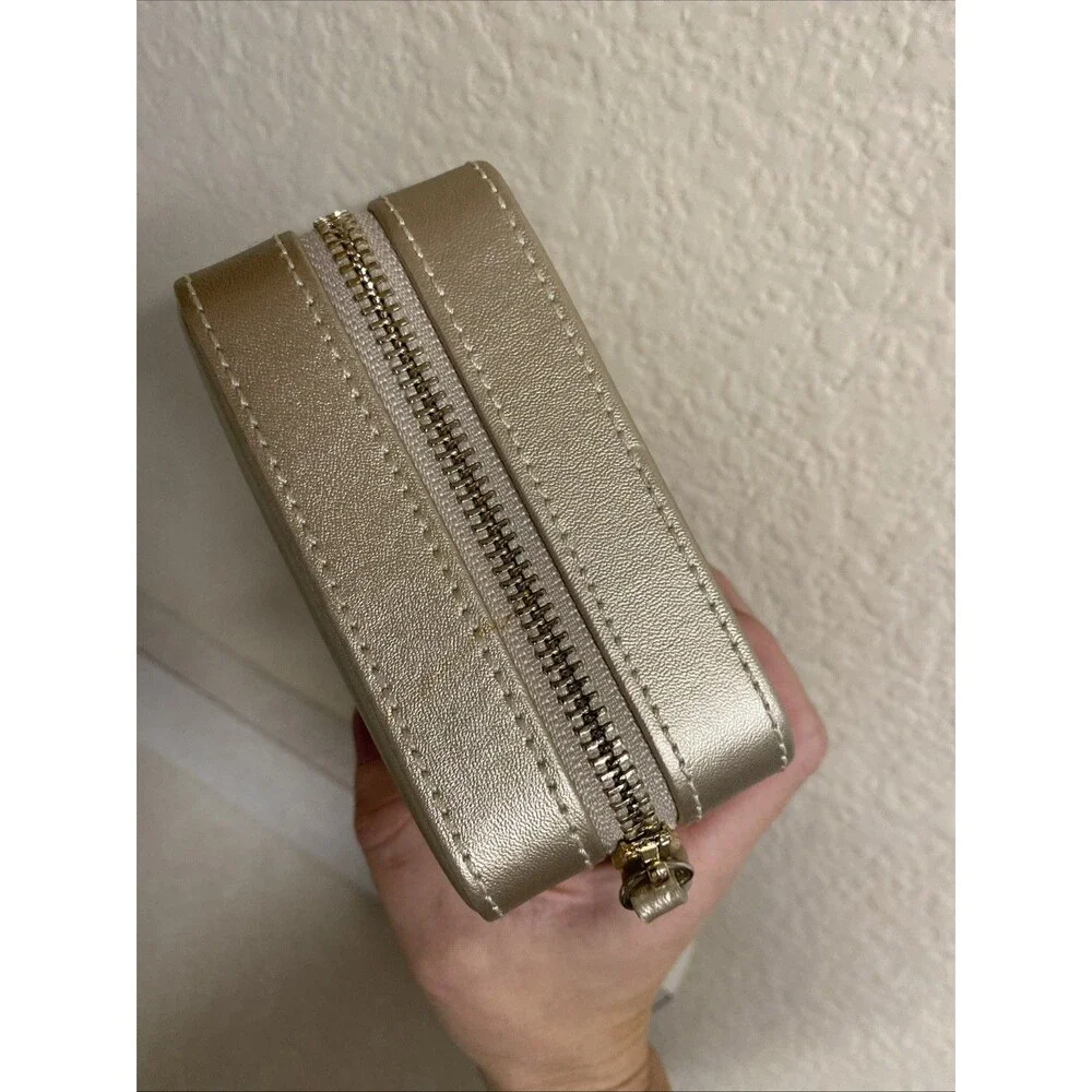 Wolf Travel Zip Jewelry Case Italy Champagne with Mirror 4.5x4.5